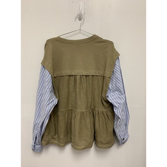 New Pilcro Striped Shirt Sleeve Knit Babydoll Shacket Size Small - Picture 3 of 4